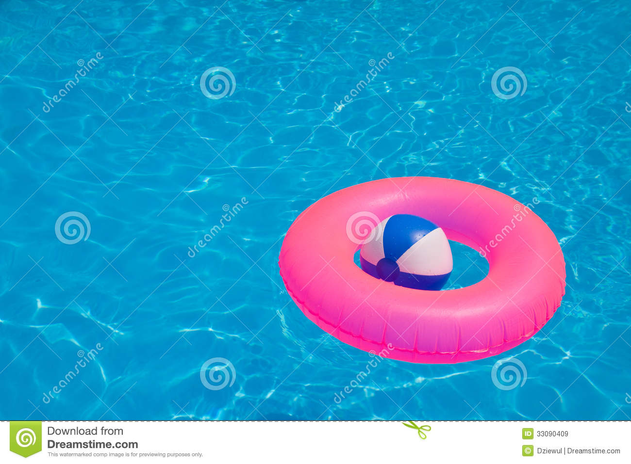 Colorful Inflatable Ball And Round Tube Floating In Swimming Pool
