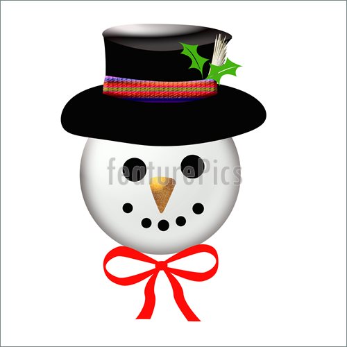 Jolly Snowman Face Closeup With Top Hat And Red Bow Illustration