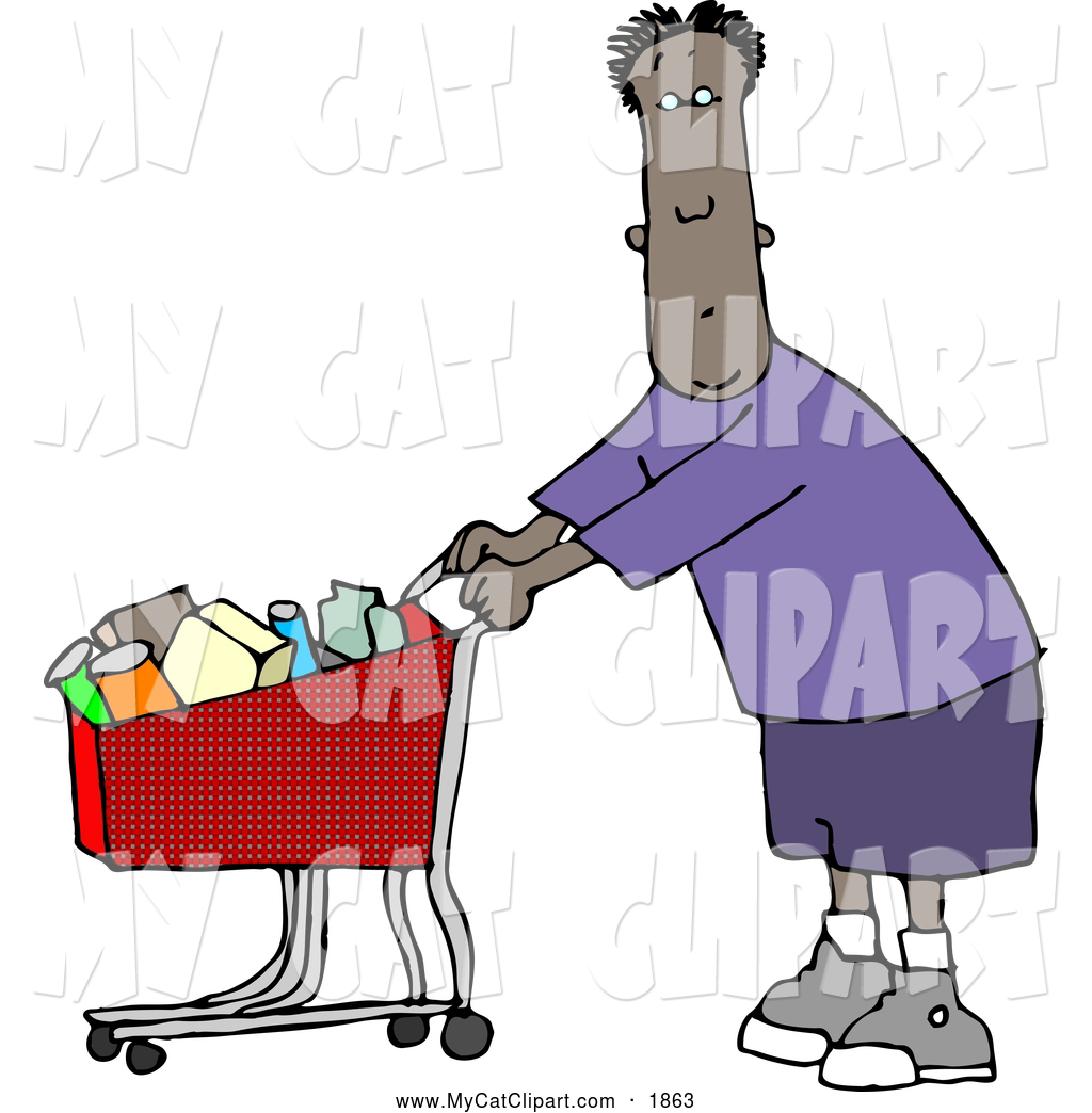 Larger Preview  Clip Art Of A Black Or Ethnic Man Grocery Shopping At