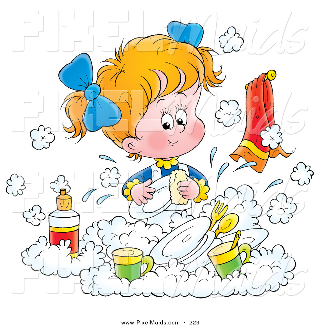 Larger Preview  Clipart Of A Little Blond White Girl Happily Washing
