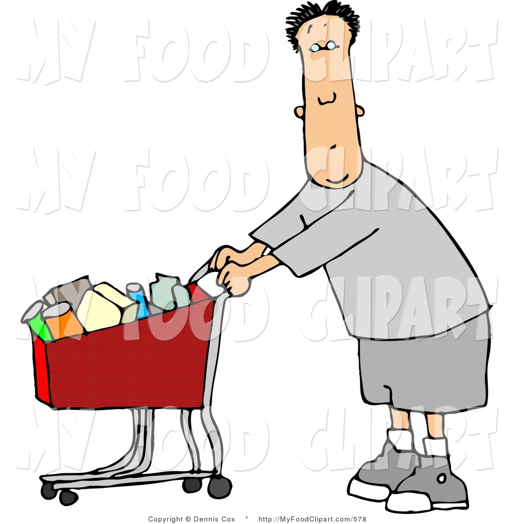 Larger Preview  Food Clip Art Of A Man Pushing A Red Shopping Cart