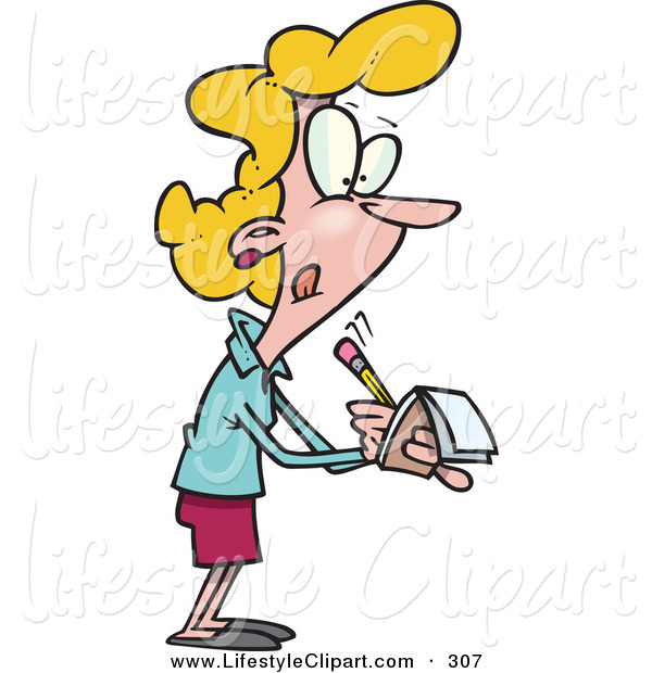 Lifestyle Clipart Of A Blond White Woman Taking Notes By Ron Leishman