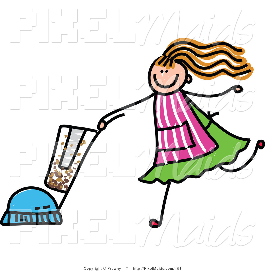 Maid Clipart Clipart Of A Childrens Sketch Of A Girl Vacuuming By    