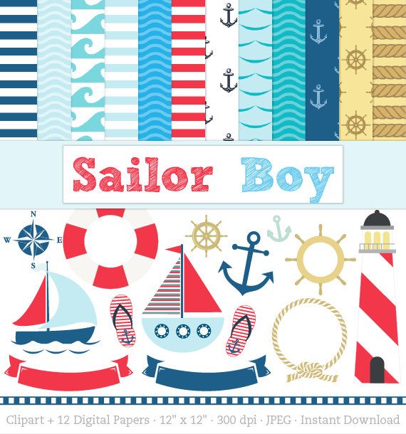 Nautical Paper Pack Sailor Clipart Includes Sailing Boats Lighthou