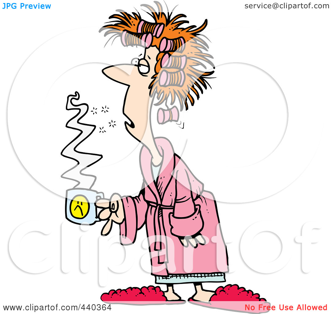     Of A Cartoon Tired Woman With Bad Hair Holding Coffee By Ron Leishman