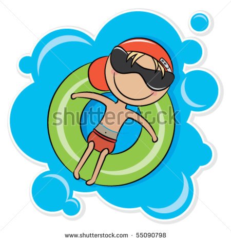 Of A Young Cheerful Boy Relaxing On Inner Tube   Stock Vector
