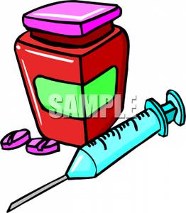 Royalty Free Clipart Image  A Pill Bottle And A Syringe Needle