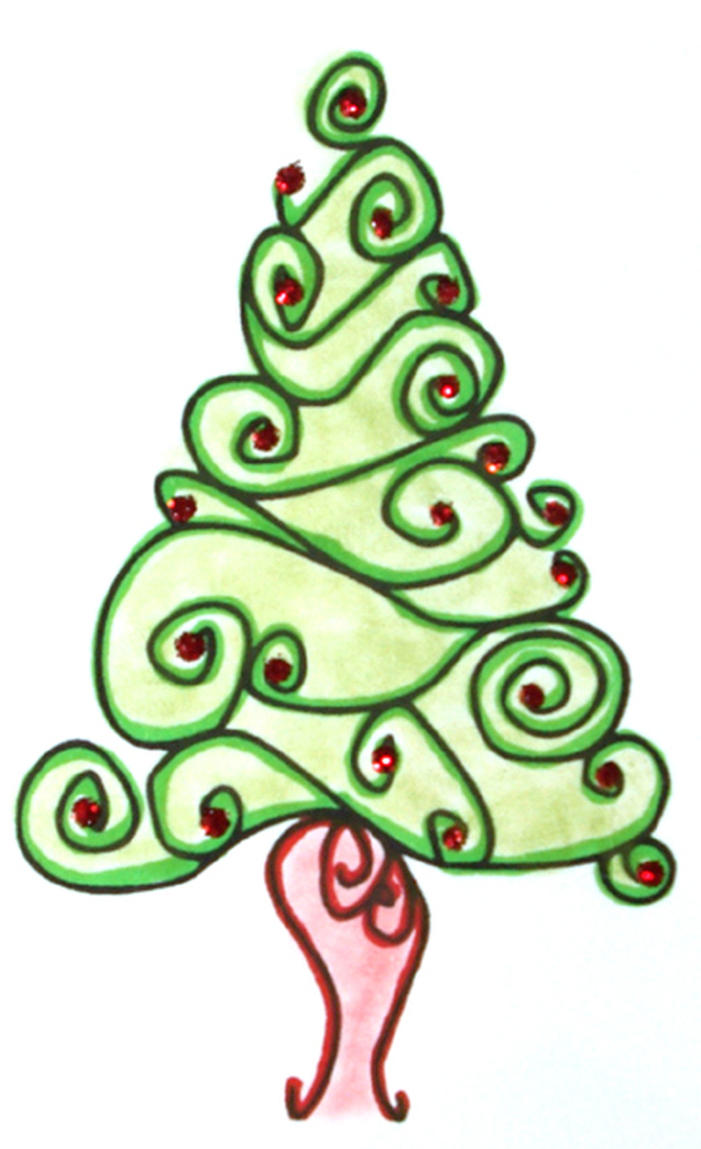 Swirl Christmas Tree Free Digital Stamp