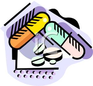 Two Gel Caps And Four Pill Tablets Clipart Image