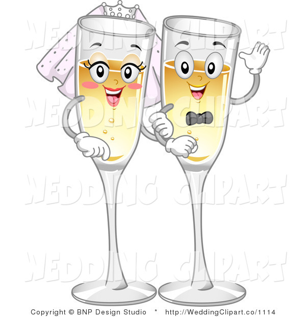 Vector Cartoon Marriage Clipart Of A Wedding Happy Champagne Glass