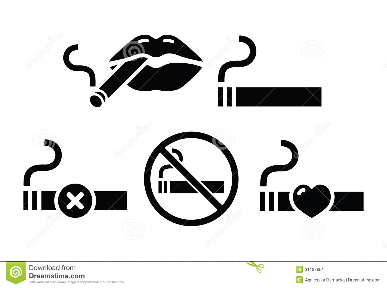Vector Icons Set   Smoking Cigarettes Forbidden Smoking Sign Isolated