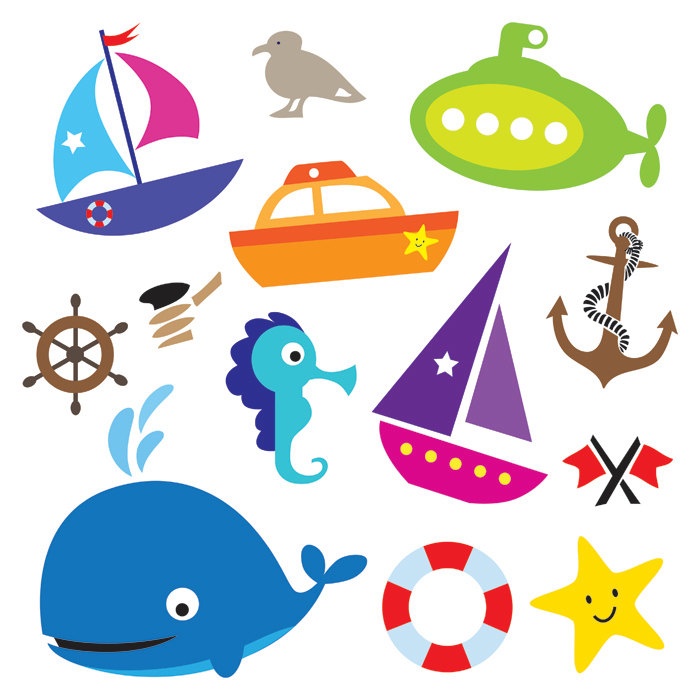 Whales Boats Design Elements Shower Baby Clipart