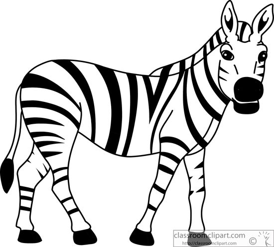 Animals   African Zebra Black White Outline 914   Classroom Clipart