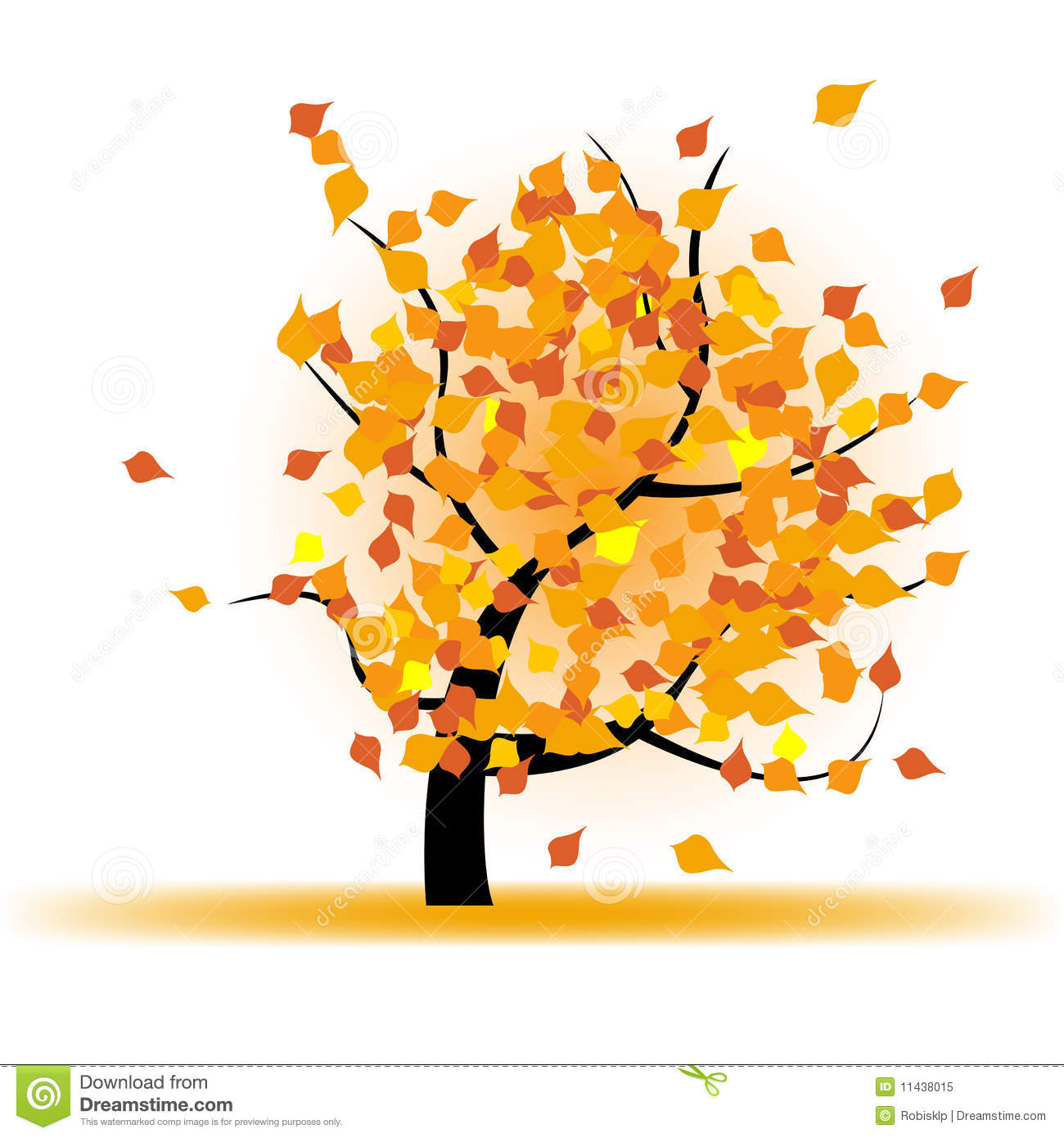 Autumn Tree With Falling Leaves Illustration Clipart