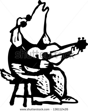 Black And White Vector Illustration Of A Blind Dog Playing The Guitar