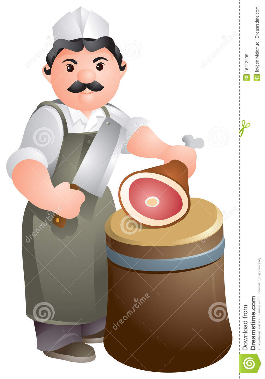 Butcher At Work Chef Cutting Meat Illustration Food Kitchen Knife