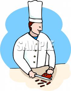 Chef Cutting Meat   Royalty Free Clipart Picture