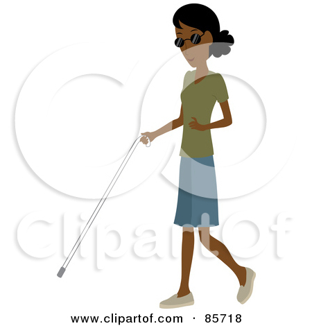 Clipart Illustration Of A Blind Black Woman Walking With A White Cane