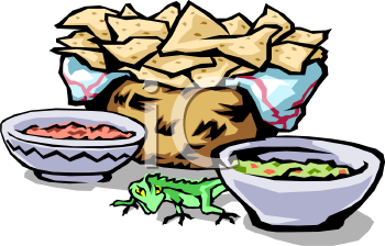 Clipart Picture Of A Basket Of Corn Chips With Guacamole And Salsa