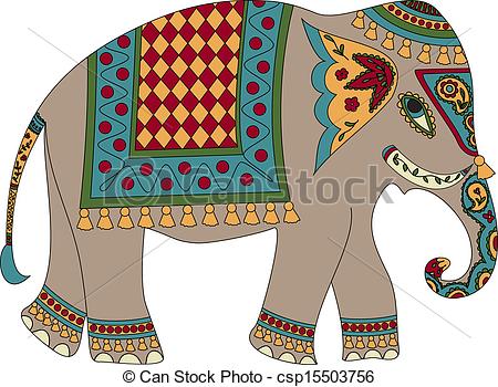 Clipart Vector Of Elephant   Stylized Patterned Elephant In Indian    