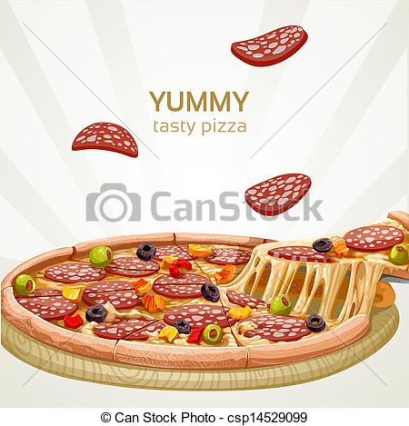 Eps Vectors Of Yummy Tasty Pizza With Sausage Banner Csp14529099    