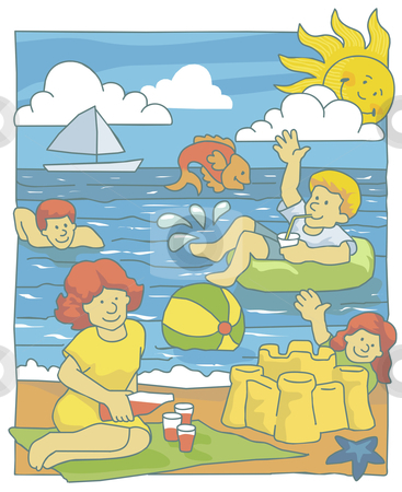 Family At Beach Stock Vector Clipart Illustration Of A Family Having