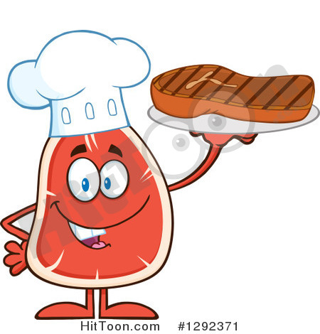 Food Clipart Of A Cartoon Beef Steak Chef Mascot Holding Meat On A    