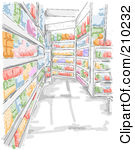Illustration Of A Watercolor And Sketched Grocery Store Aisle Scene