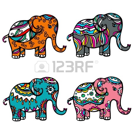 Indian Elephant Clip Art 18392437 Set Of Isolated Colored Ornamental