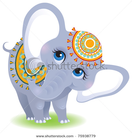 Indian Elephant With Fancy Blanket And Headdress In This Vector Clip