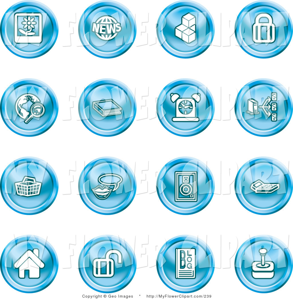 Larger Preview  Clip Art Of A Collection Of Blue Icons On A White