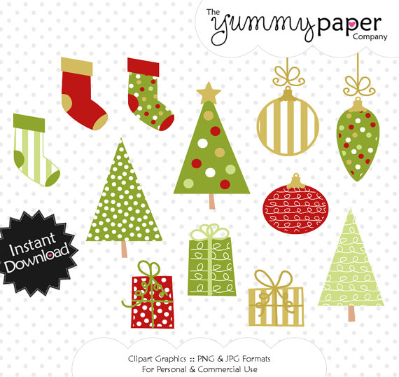 Modern Christmas   Holiday Themed Digital Clipart   Personal And