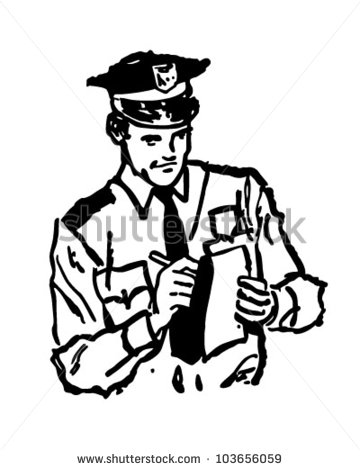 Policeman Writing Ticket   Retro Clipart Illustration   Stock Vector