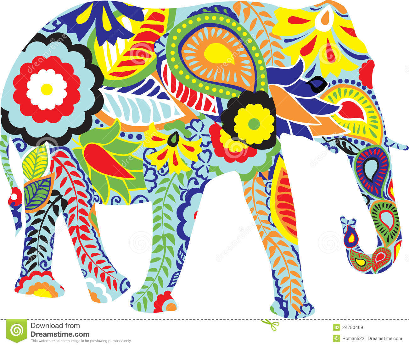 Silhouette Of An Elephant With Indian Designs Royalty Free Stock