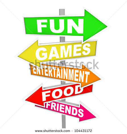 The Words Fun Games Entertainment Food And Friends On Several
