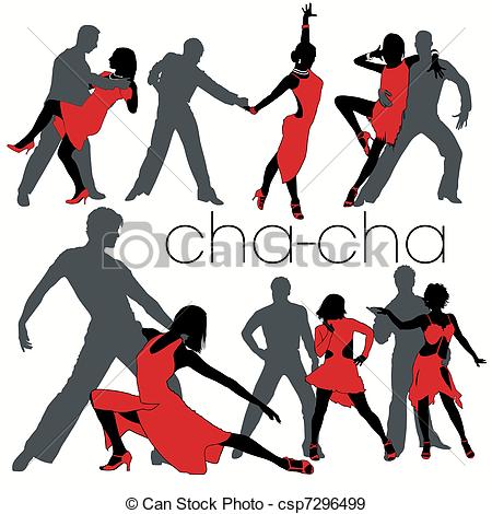 Vector   Cha Cha Dancers Silhouettes Set   Stock Illustration Royalty