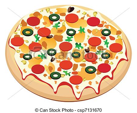 Vector Clipart Of Pizza   Vector Pizza With Sausage And Vegetables    