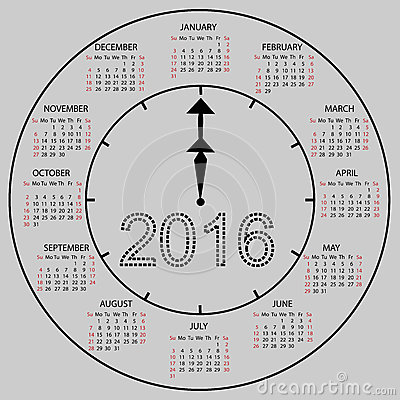 Watch Dial Calendar 2016 New Year  Week Starts From Sunday 
