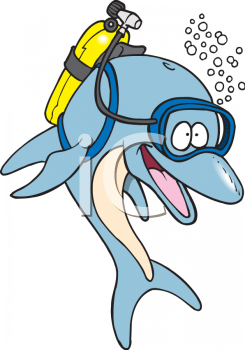 2117 4636 Cartoon Of A Dolphin Wearing A Scuba Tank  Clipart Image Jpg