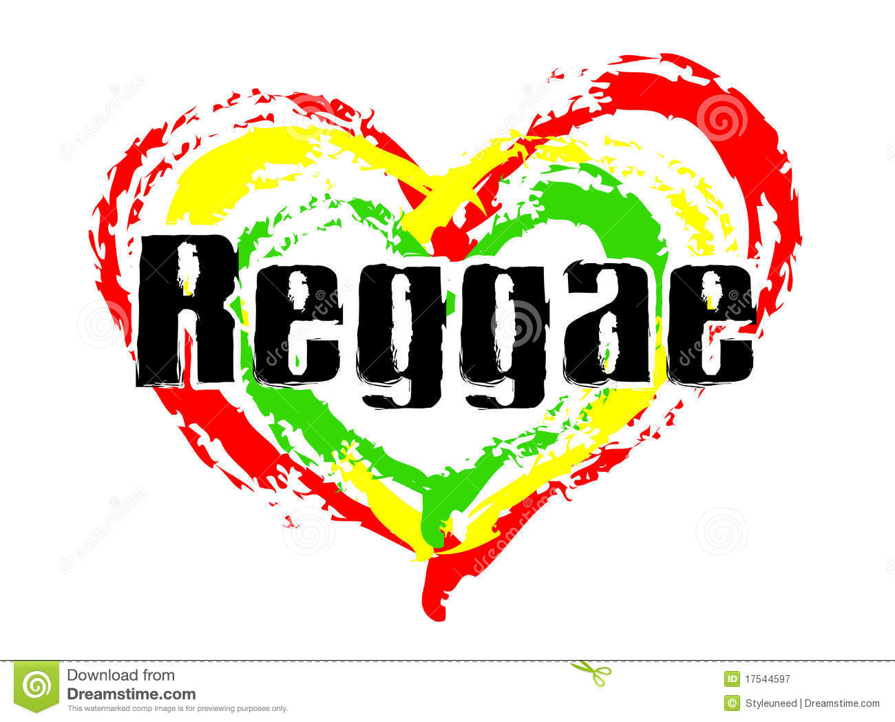 Black Reggae Text With Heart   Green Red And Yellow 
