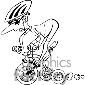 Cartoon Racer On Tricycle Black And White