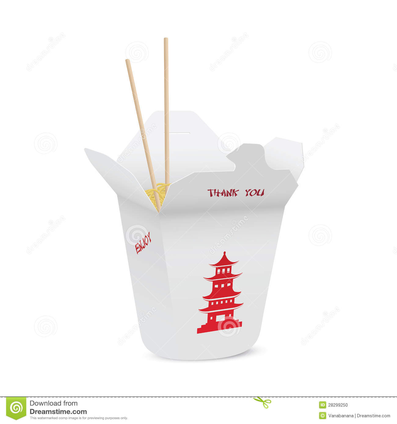 Chinese Restaurant Opened Take Out Box Filled With Noodles Chopsticks