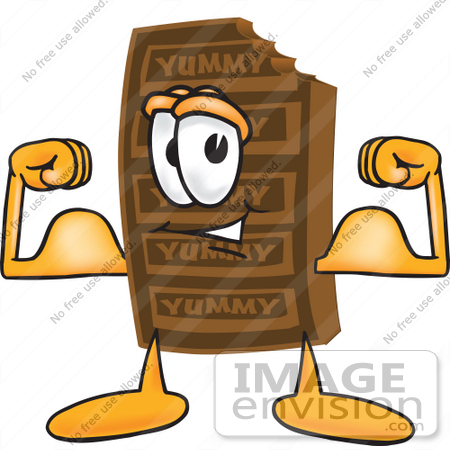 Clip Art Graphic Of A Chocolate Candy Bar Mascot Character Flexing His