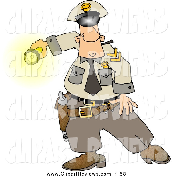 Clip Art Of A Curious White Graveyard Shift Police Officer Shinning