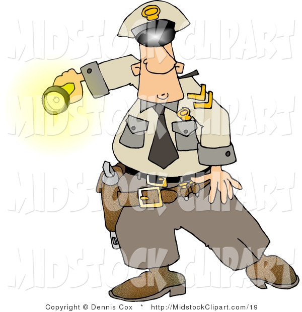 Clip Art Of A Graveyard Shift Patrol Officer Shinning His Flashlight    