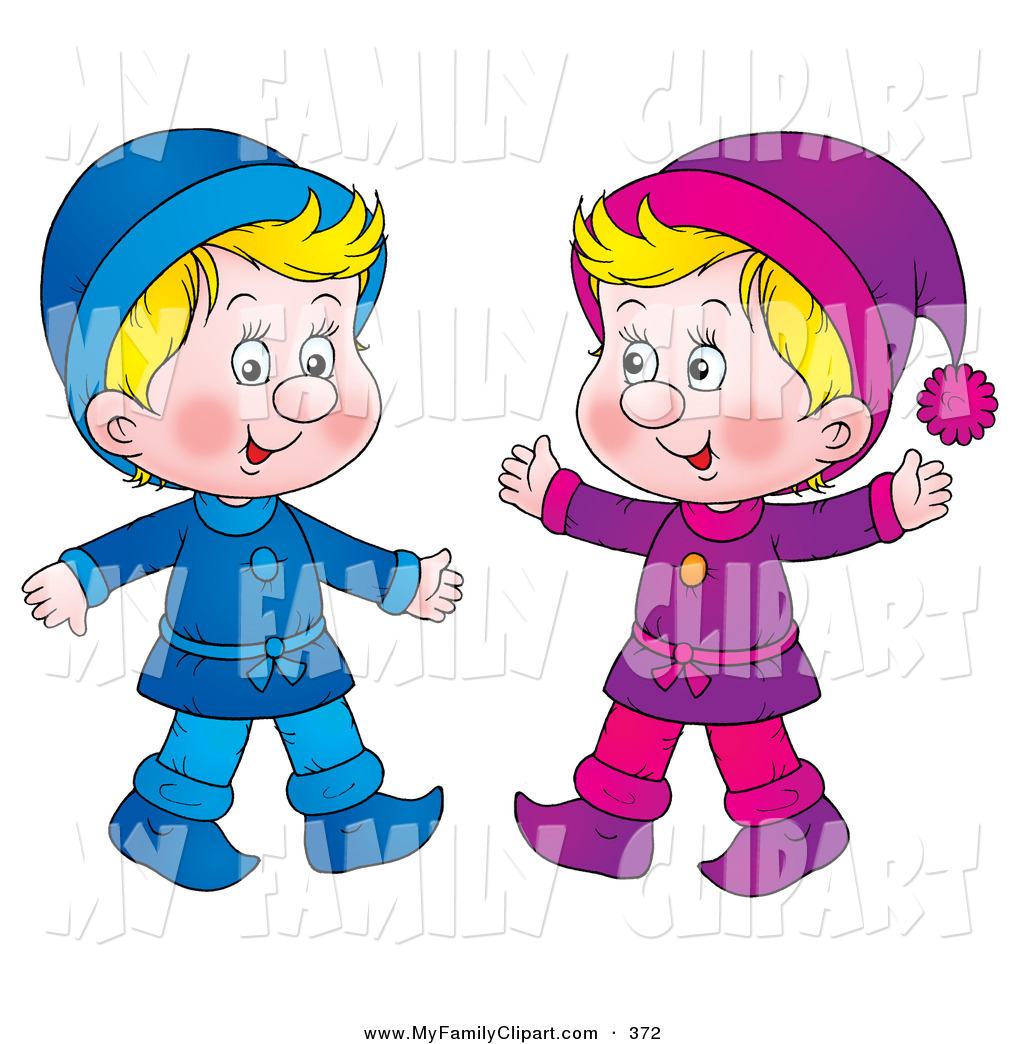 Larger Preview  Clip Art Of Two Colorful Little Blond Boys Dressed In