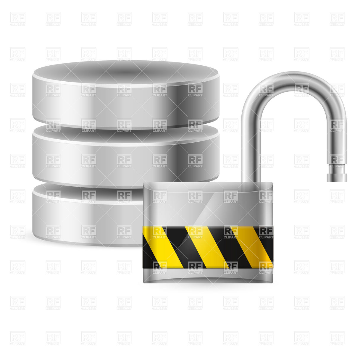 Network Server With Open Padlock Download Royalty Free Vector Clipart