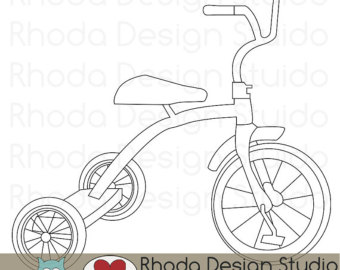 Retro Tricycle Digital Clip Art Vin Tage Bicycles Stamps Trike    