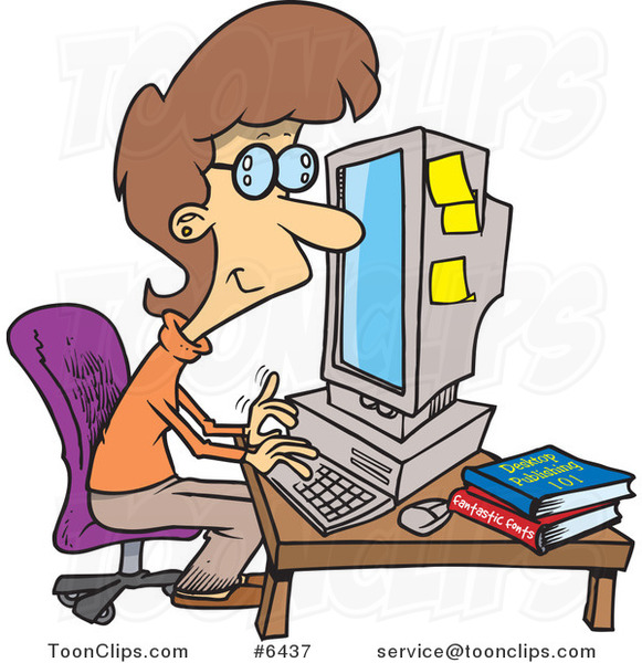 Cartoon Business Woman Working On A Computer  6437 By Ron Leishman