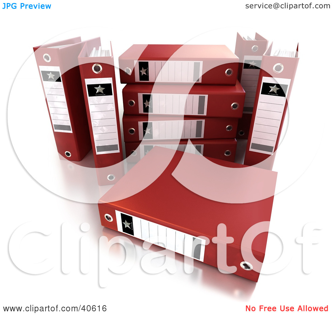 Clipart Illustration Of Unorganized Red Ring Binders With Blank Labels